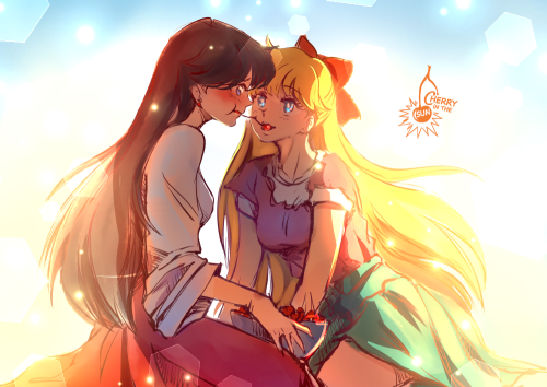 cherryinthesun:Rei x Minako - Sharing some cherries… ;)Did you know, that there’s a special Golden C