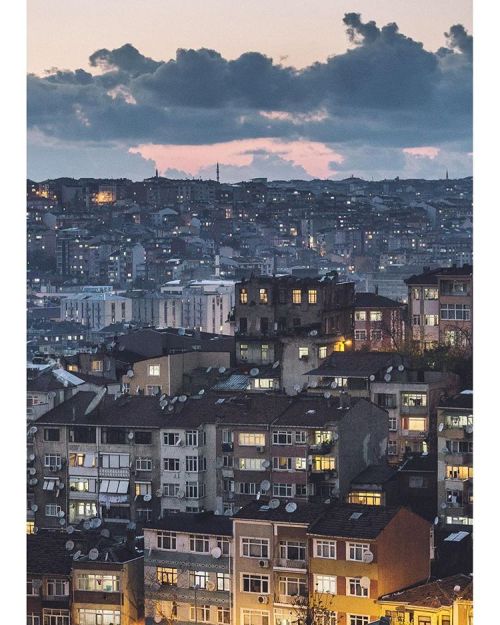 May 2015 - night falls over the densely populated Beyoğlu neighbourhood of Istanbul. Taken on assign