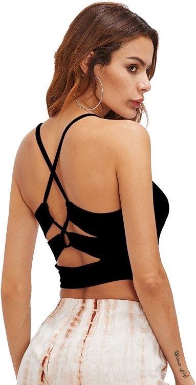 Romwe crisscross spaghetti strap crop cami top