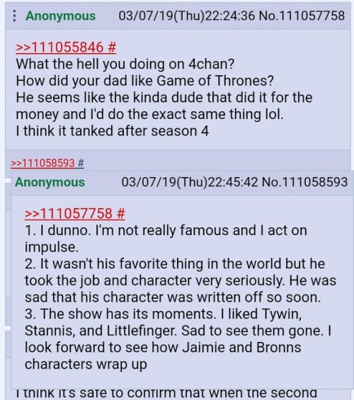 Well, Apparently Frank Dillane (the Son Of Stephen Dillane) Did An AMA On 4chan’s /tv/ Board. Here