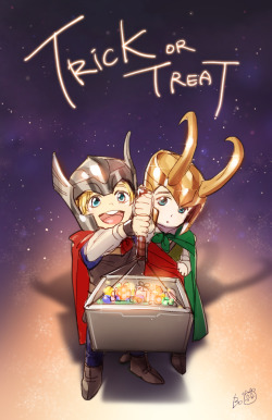boscribble:  Trick or Treat! with little prince of Asgard XD 