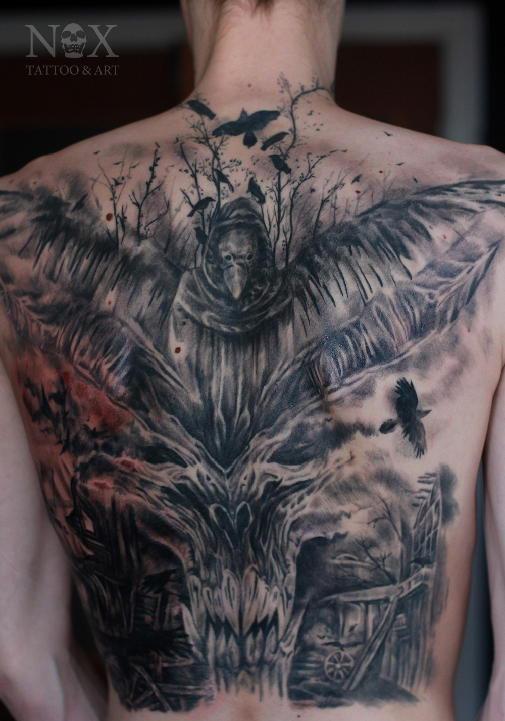 mattynox:  stages of work on a tattoo (5 sessions or 12-15 hours)