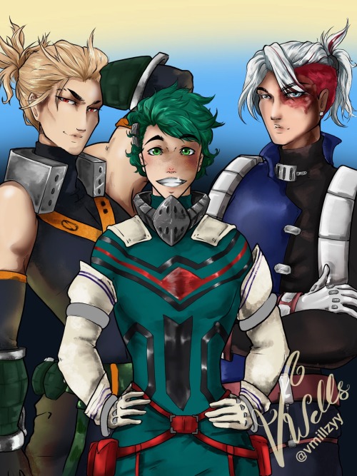 Pro Heroes! Tried to imagine what our favorite boys would actually wear as pro heroes. Deku would al