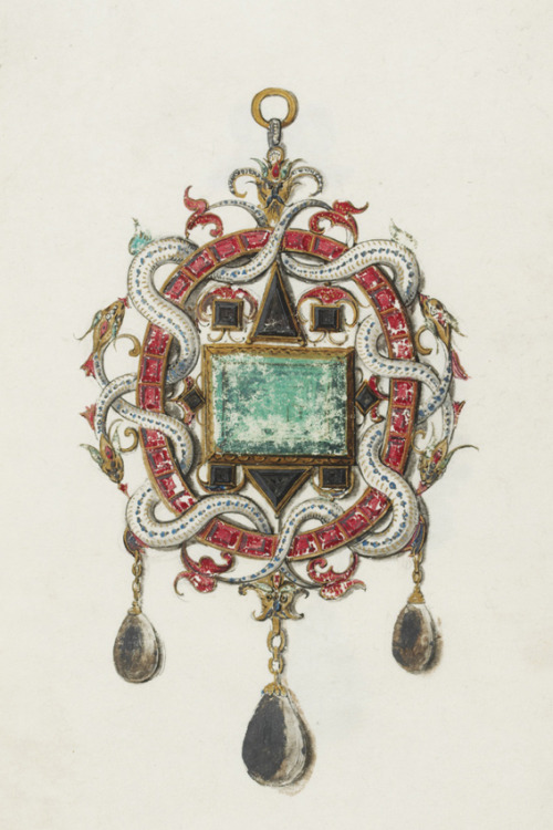Arnold Lulls, pendant from his sketchbook of jewelry design, 1585-1640. Drawings. England. Via 