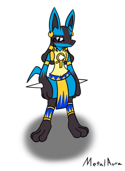 metalaura:An Egyptian Lucario complete with useless shadow, no background and lots of gold accessories.One of my favorite Pokémon, and I thought I’d dress him up a bit. I went with a kind of practice with drawing Lucario and the whole Egyptian-esq