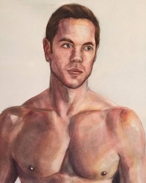 johnmacconnell:I could tell from all y'alls comments you wanted a detail shot of this painting.  #johnmacconnell #malenude #watercolor