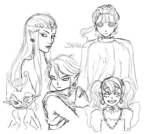 Twilight Princess sketches. Please forgive Midna, I was getting frustrated with the mask lol