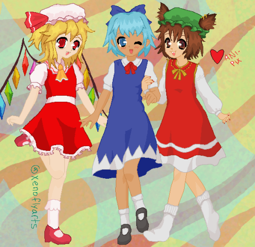 ⑨ HAPPY CIRNO DAY ⑨anime base by anime-pixel on deviantart #東方#touhou#東方project#touhou project#cirno#cirno day#chen yakumo#flandre scarlet#art#digital art#anime art