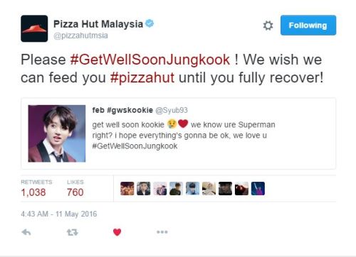jiminniejuseyo:  kpoplovingtrash:  PIZZA HUT IN MY COUNTRY TWEETED ABOUT JUNGKOOK AND IM LAUGHING SO