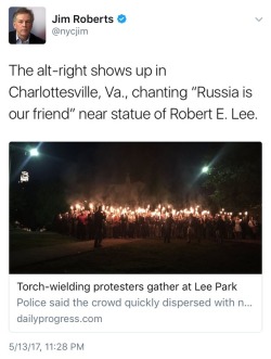 weavemama:  weavemama: No, you did not just read about a racist protest that took place in the 1950s. THIS HAPPENED RIGHT HERE IN 2017……   Dozens of white supremacists gathered around with literal fucking torches while chanting nazi ideologies as