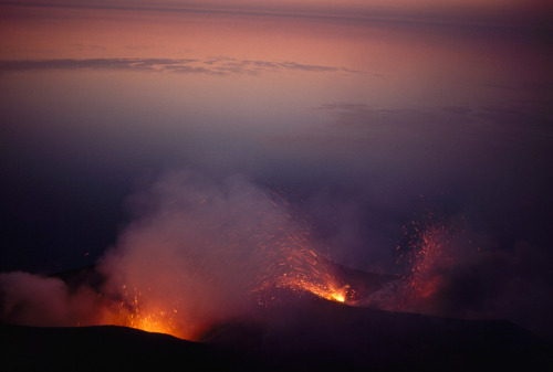 A view of volcanic sputtering on Stromboli Island in Italy, December 1982.Photograph by Jonathan Bla