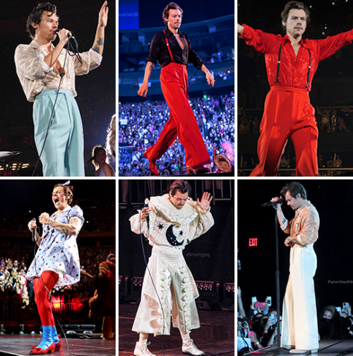 Compilation of the outfits Harry wore on stage during Love On Tour 2021. Links to individual posts a