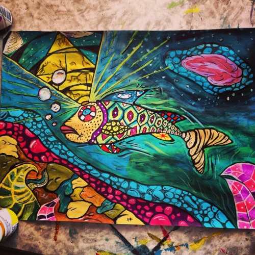 Was flying high as a kite, when i painted this gouache fish with 3 eyes