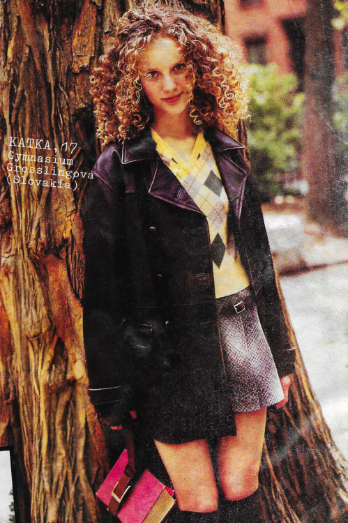 justseventeen: August 1994. ‘A leather jacket and over-the-knee socks transform a sweater and skirt 