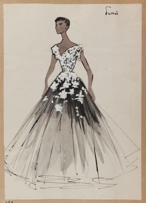 fashionsfromhistory: “Fumée” Evening Dress & Related SketchesCarvenSpring/Summer 1952 Palais Gal