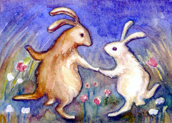 Two Bunnies Dancing and Two Bunnies Sleeping by Janet ChuiArtist’s Website