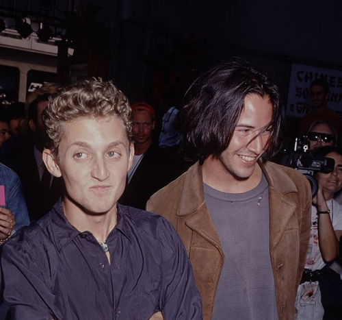 80sloove:Alex Winter and Keanu Reeves at the Bogus Journey premiere (1991) 