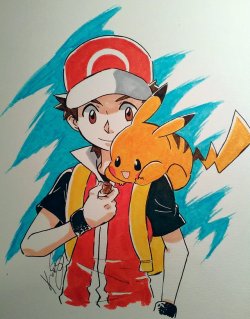 kaguras-art:Inktober day 5 - red and pikachu! 