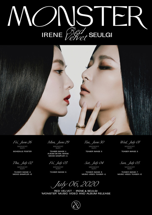 redvelvetsource:IRENE &amp; SEULGI The 1st Mini Album ‘MONSTER’ Schedule Poster