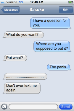 textsfromshinobi:   Requested by narsak-arguments-lay-here  This is what happens when three clueless teenage boys deal with sex.