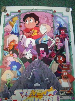 magnamario:  For anyone who has seen this amazing poster by Cubed Coconut, here is the end result after having the main cast of four sign it. Cubed had planned to have this signed back during San Diego Comic Con, but was not able to do so due to there