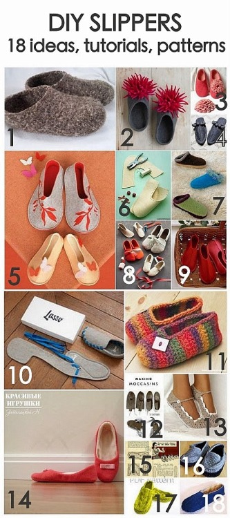 DIY 18 Slippers Roundup - crochet, knit, no sew, little sew, felt, feltedIn this roundup you will fi