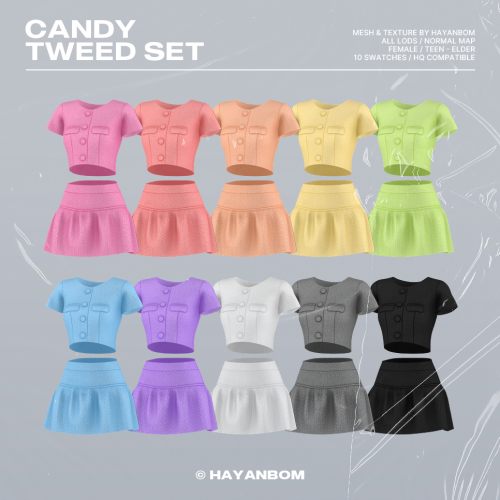 [HYB] CANDY TWEED SET Mesh &amp; Texture by HAYANBOMAll Lods / Normal MapFemale / Teen - Elder10