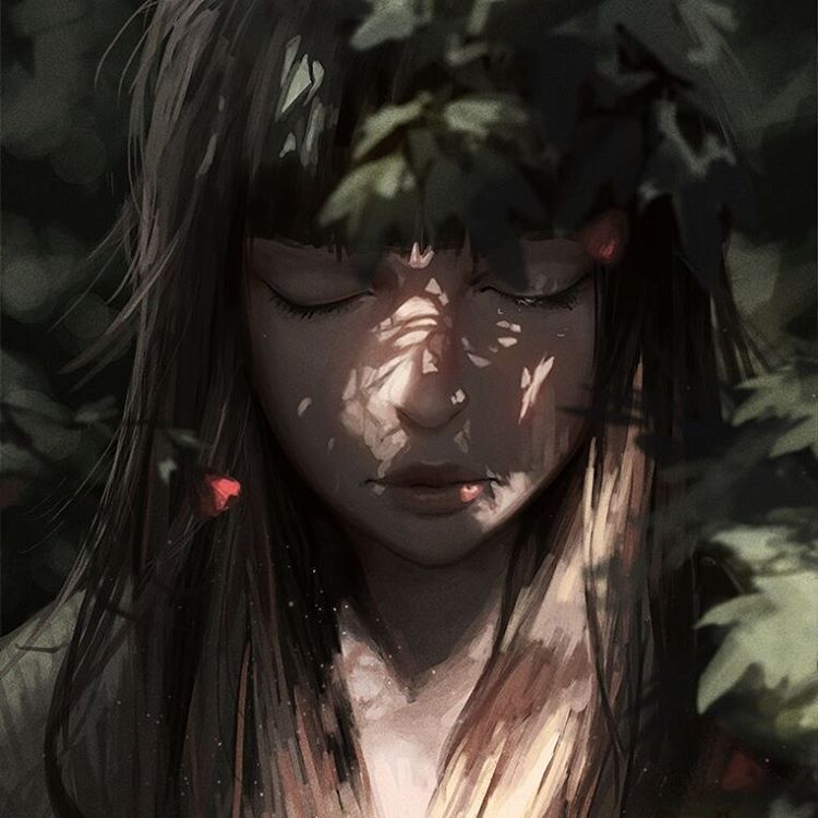 guweiz:  Lighting study! 🌳  #sunlight #forest #foliage #girl #flower #digitalpainting