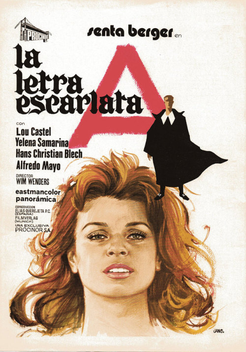 movieposteroftheday:Spanish poster for THE SCARLET LETTER (Wim Wenders, West Germany, 1973)Artist: Jano (Francisco Fernández Zarza)Poster source: CineMaterialHappy 74th Birthday Wim Wenders!