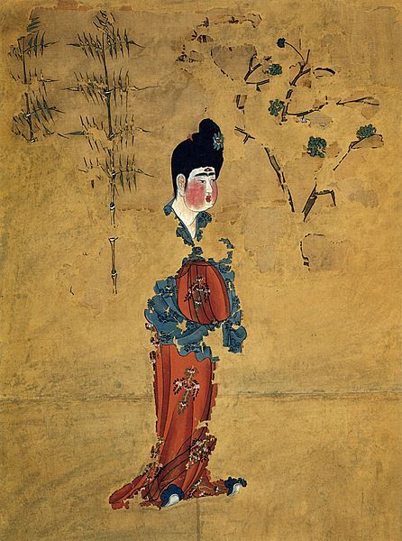 Serving girl and two courtesans from the tang dynasty Astana graves in China, mid 8th c.