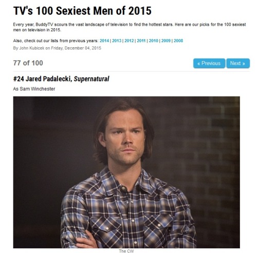 jaredperfectpadalecki:                  TV’s 100 Sexiest Men of 2015 - BuddyTVJared Padalecki is #24