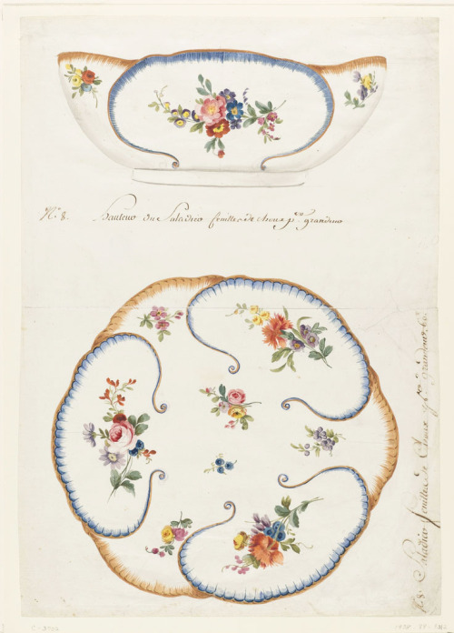 Jacques-François Micaud, salad bowl in elevation, 1760-75. Watercolor. Sèvres Porcelain Manufactory.