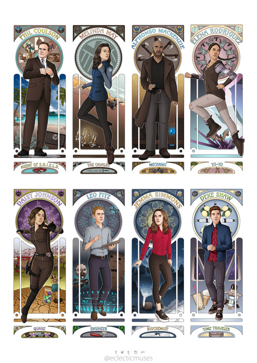 eclecticmuses: I updated my old Agents of SHIELD art nouveau character panels to reflect all 7 seaso