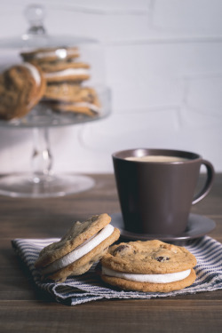 miscellaneousdesserts:  Bourbon Chocolate Chip Cookie Sandwiches (recipe) 