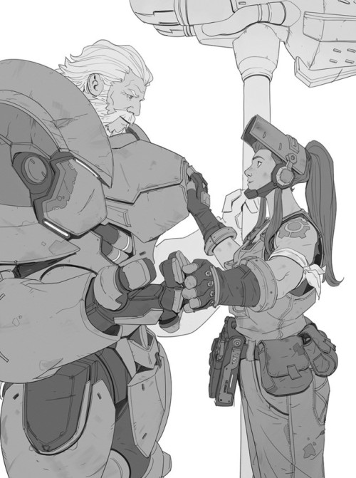 serasfreckles:Reinhardt and Brigitte by Nesskain, posted on Artstation