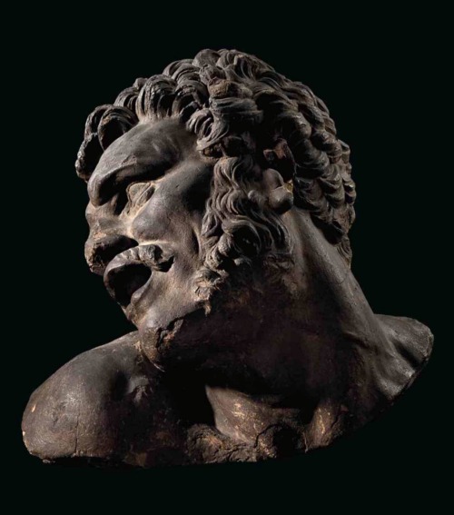 A terracotta bust of Milo of Croton, after the model by Pierre Puget (1629-1694).Late 17th century.