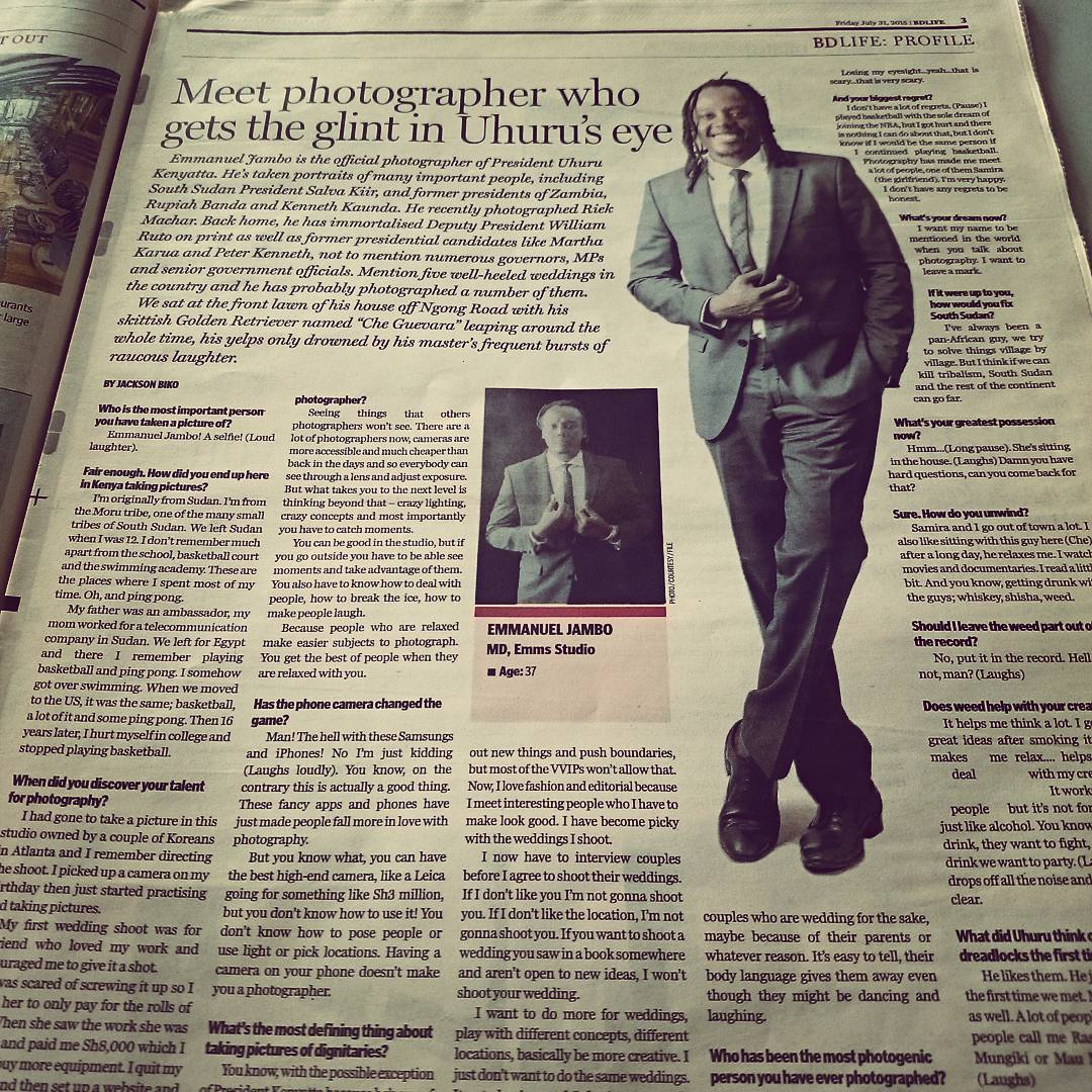 Big up to a big man with an even bigger name in the industry @emmanueljambo. Full page spread. Very nice. The weed questions though. 😁