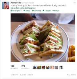 bloggingprivateryan:  Adam Scott struggles to post a picture of a PB&amp;J to Twitter.  