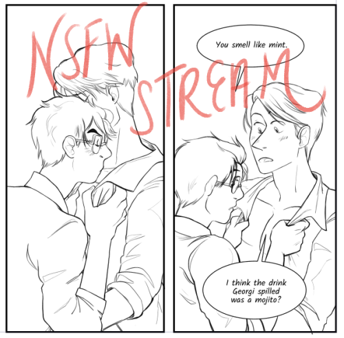 I’m currently streaming my work on my upcoming Yuri on Ice comic over at https://picarto.tv/dinojay 
