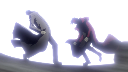 iscariot-feels: Divorced from all context these stills look like Alucard and Alex are tearing it up on the dance floor.