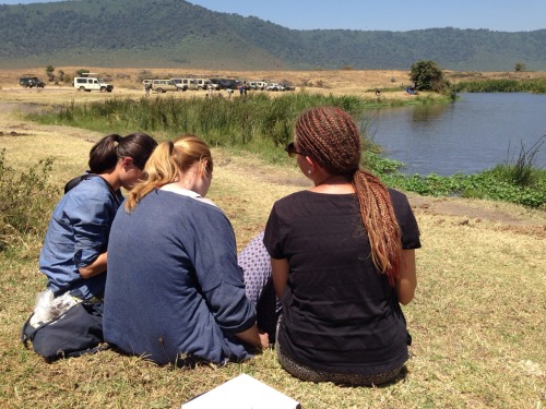 Clara, Martina and Milena at the hippo lake in Ngorongoro.