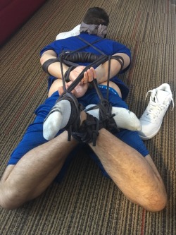 troubleinuniform:  Nothing better than a symmetrical hogtie….well almost symmetrical