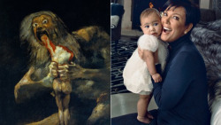 jesuscametomybirthdayparty:  Saturn devouring his son (Goya) x Kris Kardashian and North West 