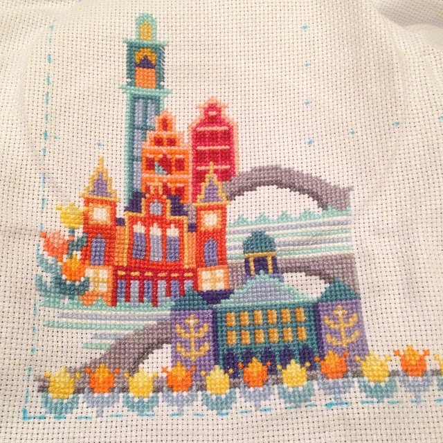 Pretty Little Amsterdam is one of the most fun & challenging cross stitches I’ve ever done… Can’t wait to get to the windmill! #satsumastreet #crossstitch @craftnik