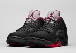 kickzzondeck:  Air Jordan 5 “Alternate” CollectionColors: Black-RedRelease Date: Spring 2016Jordan Brand is going to celebrate three years in business by releasing three pairs of retro jordans in a collection and this Air Jordan 5 Low is just one