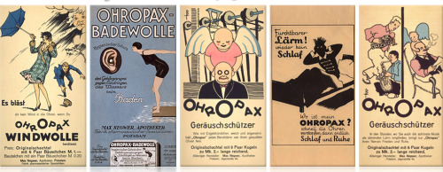 Maximilian Negwer, Ohropax ear plugs, 1907. Advertising 1928-30. The name is a german-latin mix of e