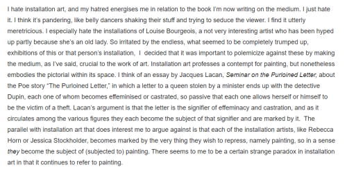 Rosalind Krauss roasts installation and Louise Bourgeois. 