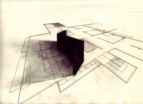 lafilleblanc:  Victor Timofeev Minimalistic black monolights over perspective house plans, 2007 tumblr