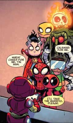 wadewilson-parker:  *squeal* lil’ deadpool and spidey!!!Spidey said “you and I”. There is a “YOU AND I”. Giant Size Little Marvel #1