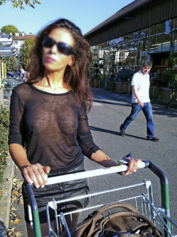 questionsandacts:  Go grocery shopping in a see through sheer top 